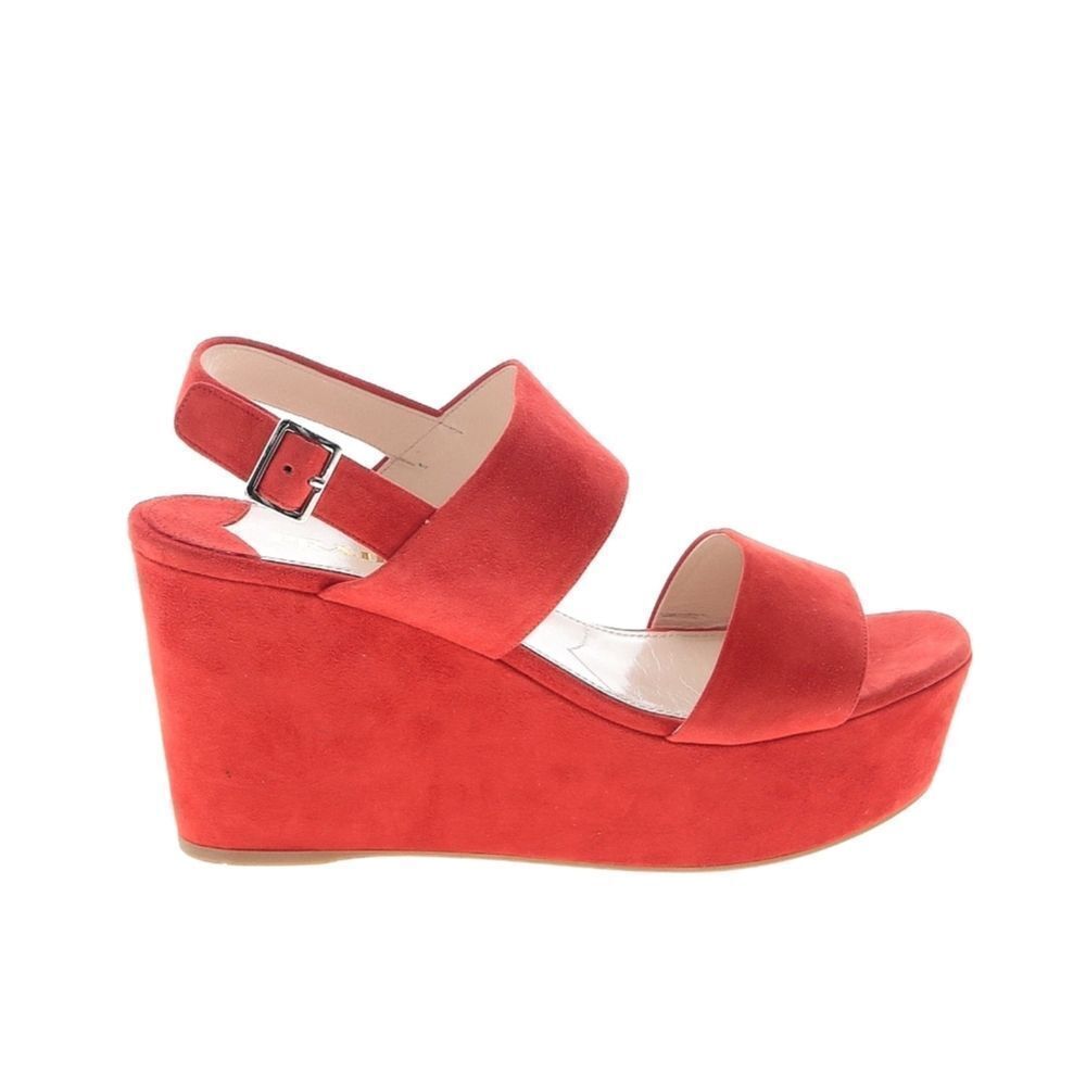 Prada Lipstick Red Wedges Leather Suede Platform Ankle Strap Sandals Size 11.5